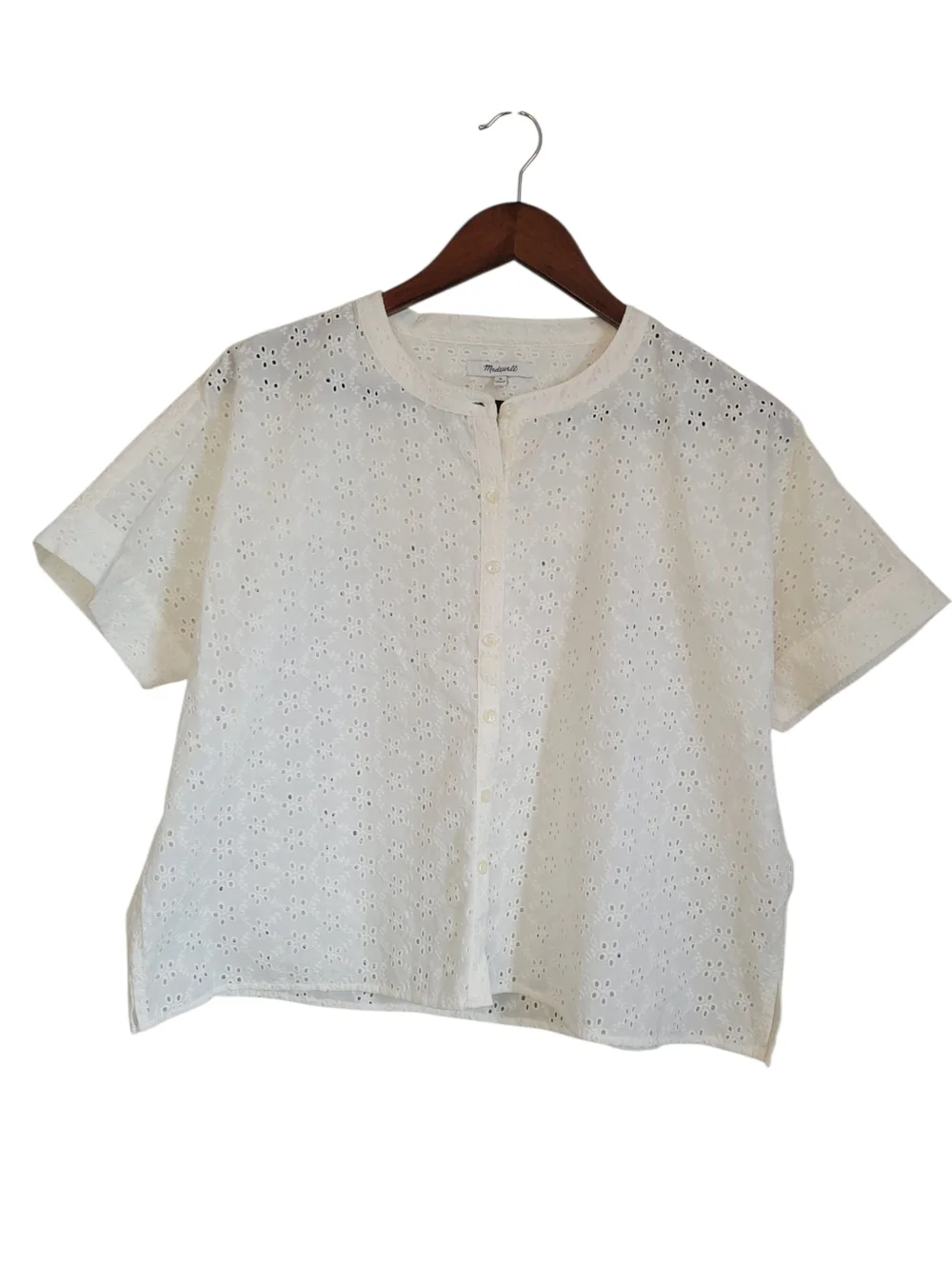 Madewell Eyelet Boxy Button Down Shirt M Lighthouse White Cotton Summer Top - Picture 2 of 12